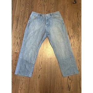 Vintage Y2K Rocawear Baggy Jeans Men's 42x34 Blue Denim Hip Hop Embroidered